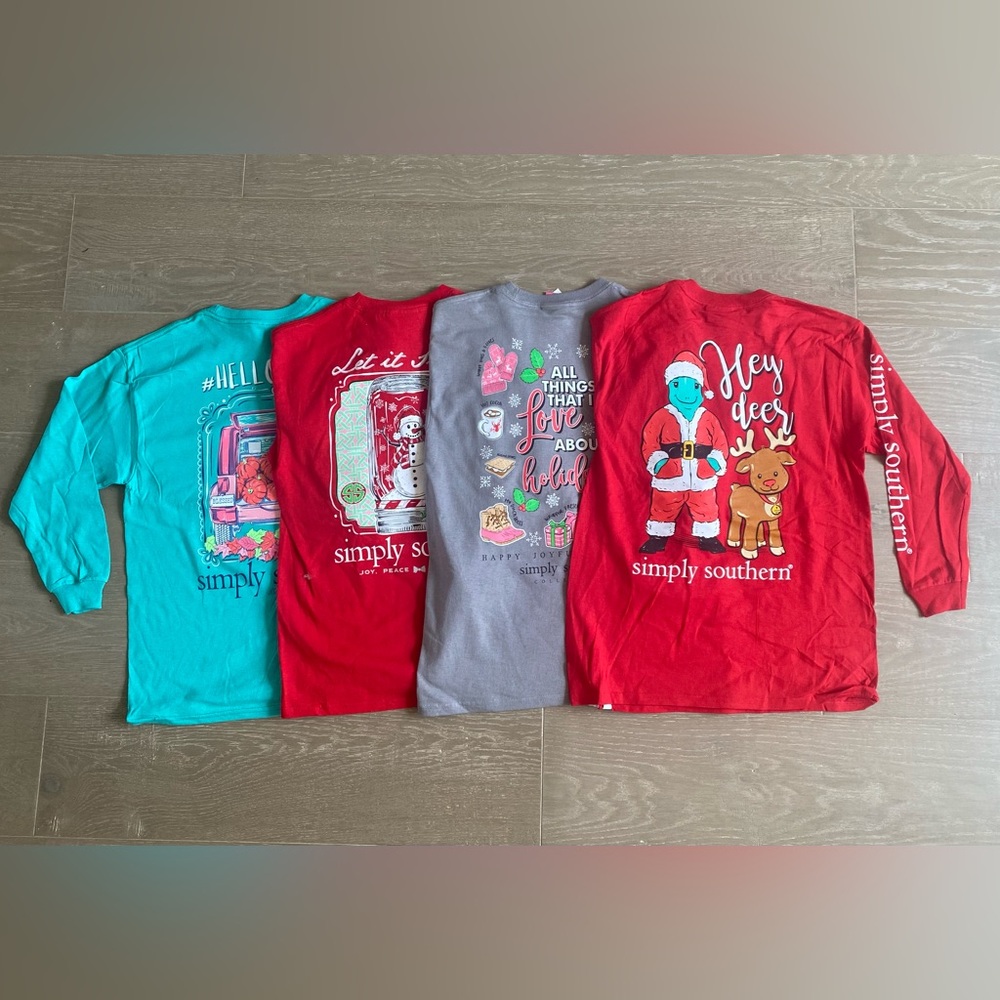 Lot of 4, NWT long sleeve Simply Southern Shirts, Youth Medium
